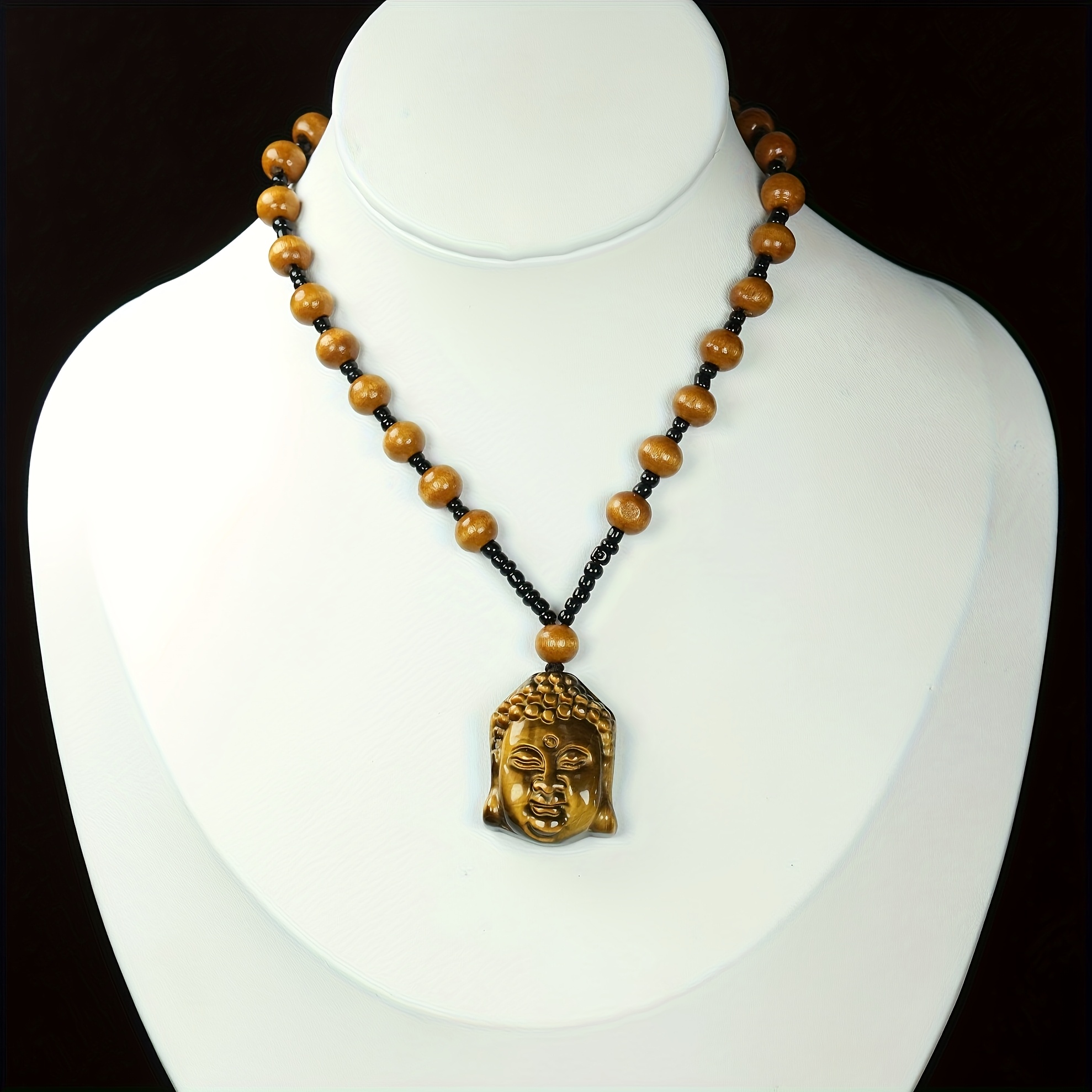 Natural Tiger Eye Stone Character Pendant Necklace